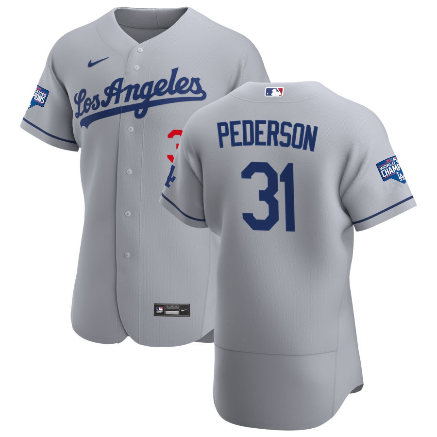 Los Angeles Dodgers #31 Joc Pederson Men Nike Gray Road 2020 World Series Champions Authentic Team MLB Jersey->los angeles dodgers->MLB Jersey